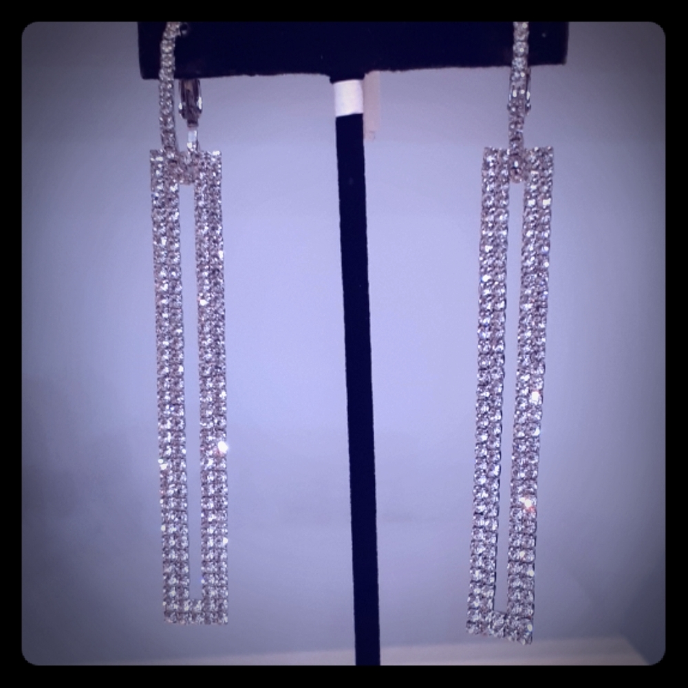 Crystal Rectangle Bar Drop Earings
